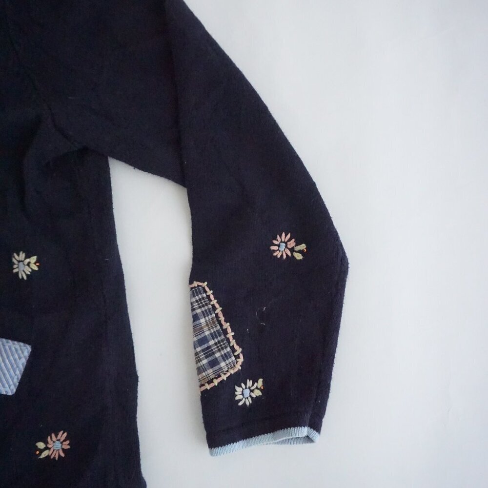 Vintage CJ Banks Navy Patch Floral Hand Embroidered Button Cardigan Sweater X - Picture 4 of 10